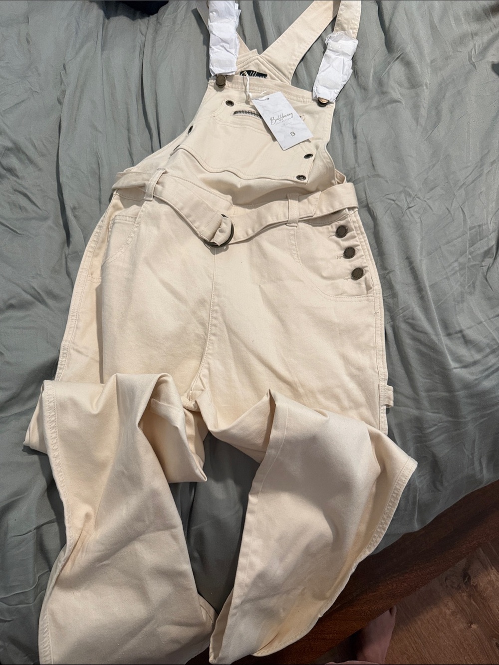 BuffBunny Cream Canvas Overalls with Adjustable Straps
